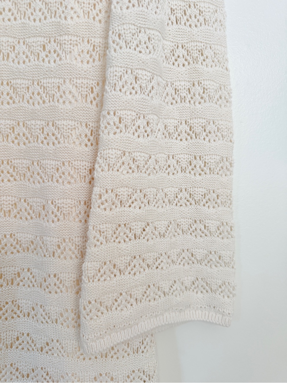 NWT Abercrombie & Fitch Crochet Lace Knit Long-Sleeve Midi Dress Cream Sz LT - Picture 7 of 11